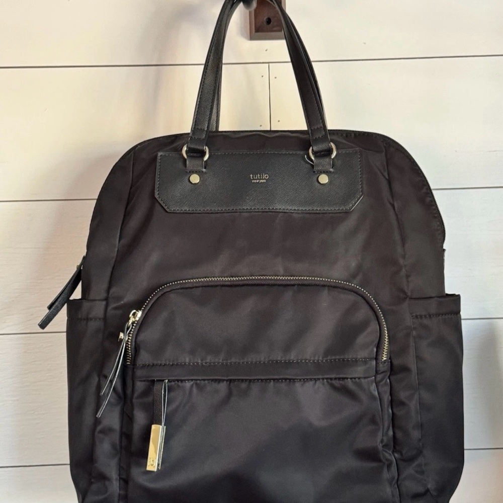 Tutilo New York Black Nylon Tech Tote Handbag Laptop Backpack Womens